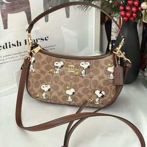 Coach Tan Snoopy Print Shoulder Bag
